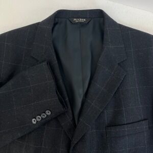 Jos A Bank Charcoal 100% Wool Blazer 46S Window Pane Check Sport Coat 3 Button